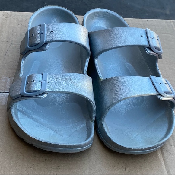 Mia Birkenstock a like Arizona Silver Women's Plastic Sandals Size 11.5 - Picture 2 of 9